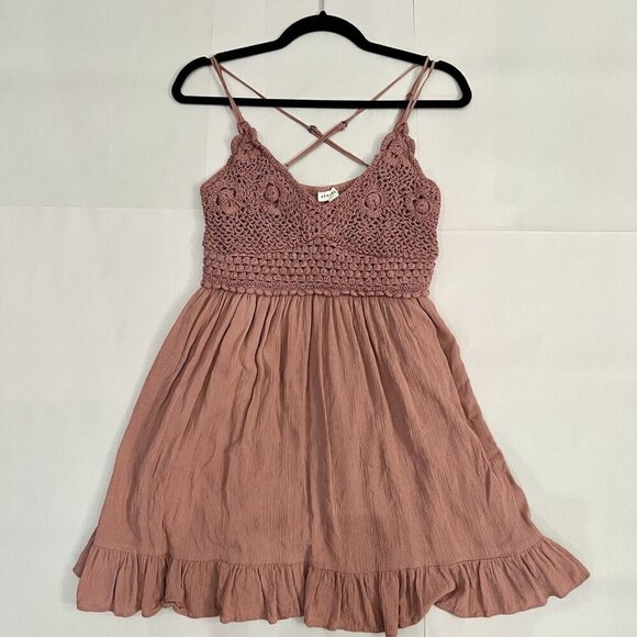 Aeropostale Dresses & Skirts - Aeropostale Womens Crocheted Lace V-Neck Fit & Flare Mini Dress Size Medium Rose